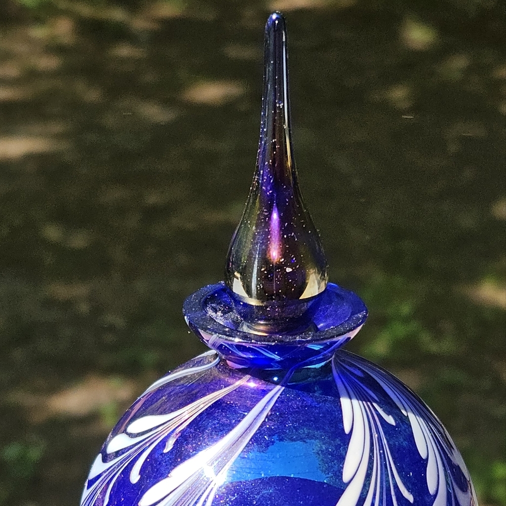 Art Glass Perfume Bottle Blue and Purple And White Irredescent Bottle